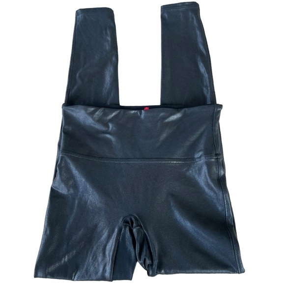 SPANX Ready To Wow Black Shiny Faux Leather Leggings Medium Stretch Comfortable - Picture 4 of 10